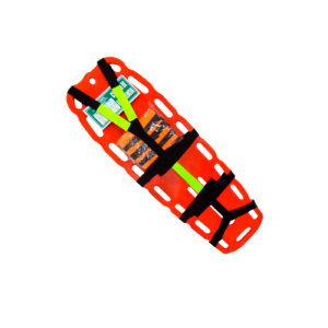 CAMILLA RIGIDA TRASLUCIDA NARANJA CON ARNES E INMOVILIZADOR CORPORAL